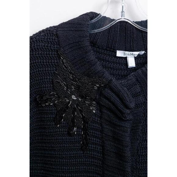 MaxMara Black Chunky Knit Beaded Embroider Cardigan Wool/Bead - Picture 3 of 3